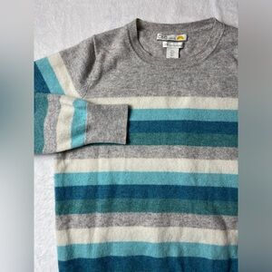 C&C California Cashmere Multicolor Striped Crewneck Sweater Blue Gray White L